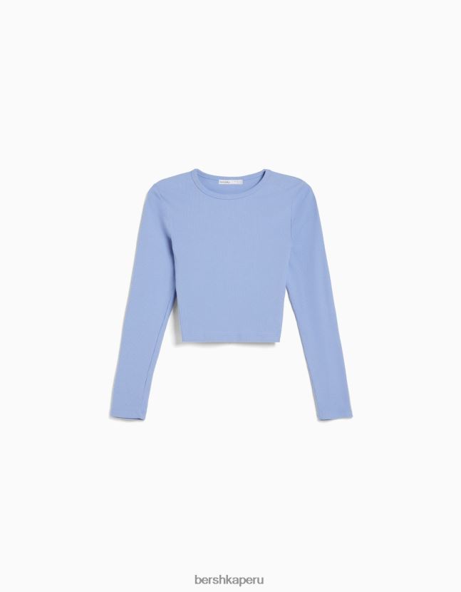 azul claro Bershka unisexo camiseta de manga larga de canalé 806J6B3861