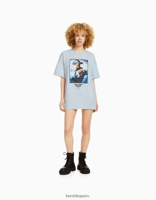 azul claro Bershka unisexo camiseta tupac manga corta 806J6B3709