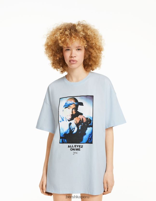 azul claro Bershka unisexo camiseta tupac manga corta 806J6B3709