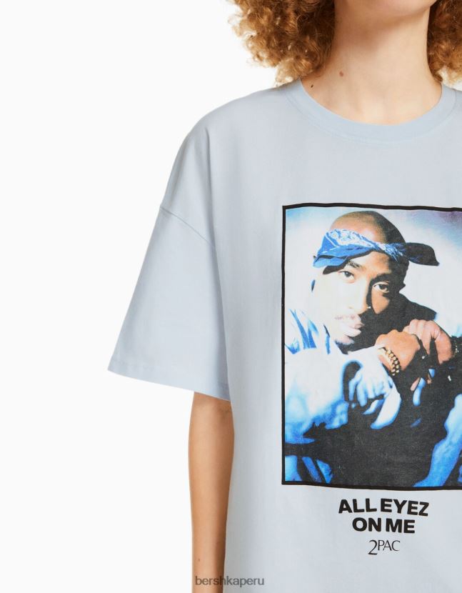 azul claro Bershka unisexo camiseta tupac manga corta 806J6B3709