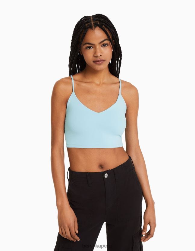 azul claro Bershka unisexo top corto con tiras 806J6B3762