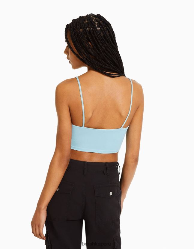 azul claro Bershka unisexo top corto con tiras 806J6B3762