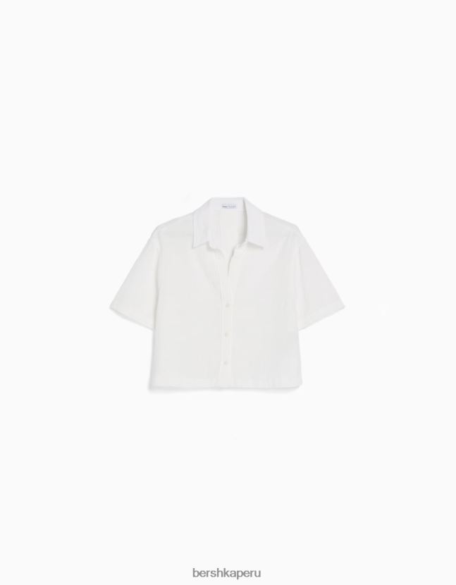 blanco Bershka unisexo camisa rústica manga corta texturizada 806J6B3794