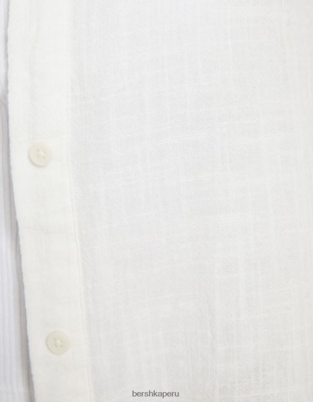 blanco Bershka unisexo camisa rústica manga corta texturizada 806J6B3794