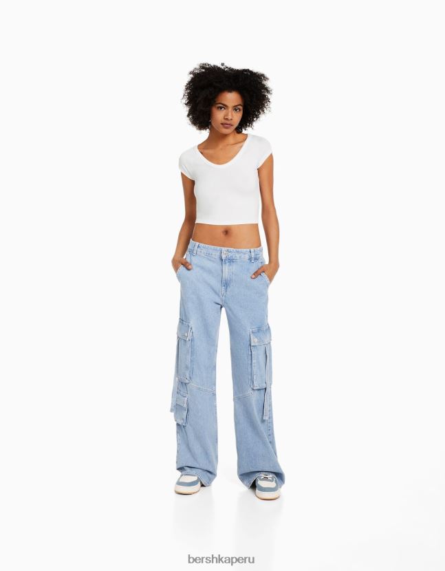 blanco Bershka unisexo camiseta corta ajustada con cuello en V y manga raglán 806J6B3812