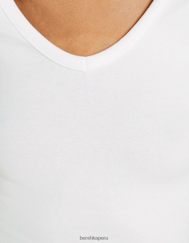blanco Bershka unisexo camiseta corta ajustada con cuello en V y manga raglán 806J6B3812