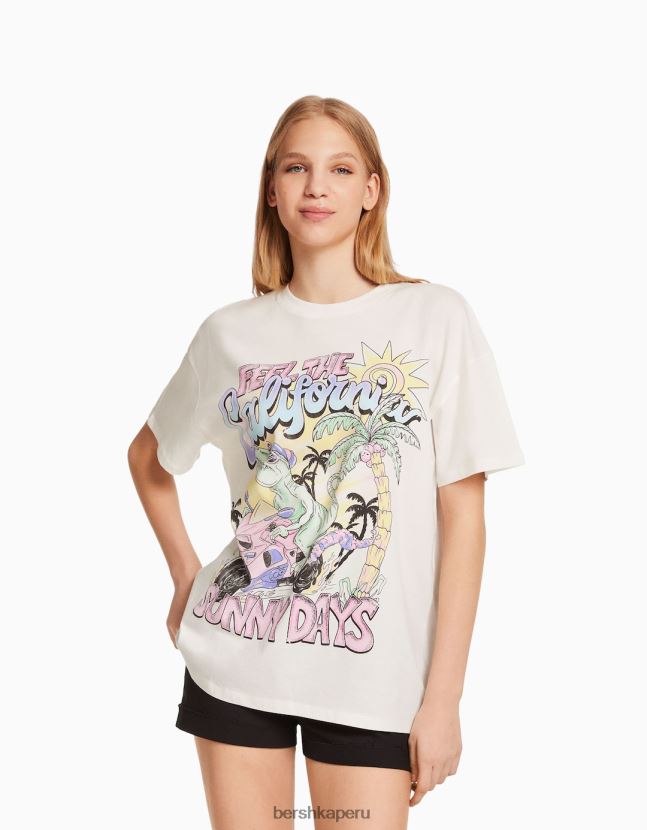 blanco Bershka unisexo camiseta de manga corta con estampado 806J6B3786