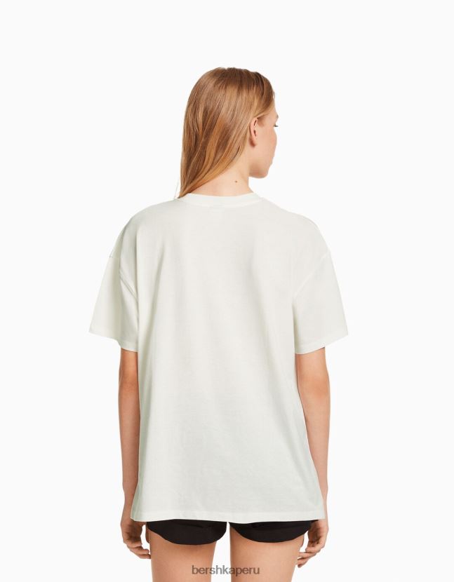 blanco Bershka unisexo camiseta de manga corta con estampado 806J6B3786