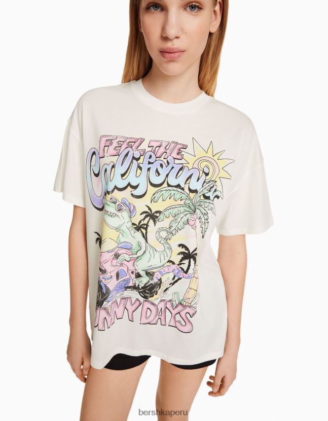 blanco Bershka unisexo camiseta de manga corta con estampado 806J6B3786