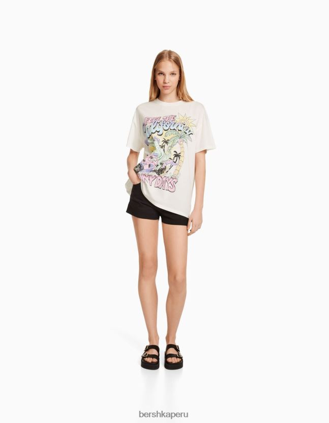 blanco Bershka unisexo camiseta de manga corta con estampado 806J6B3786
