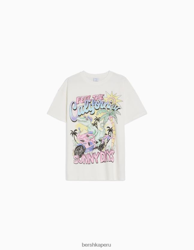 blanco Bershka unisexo camiseta de manga corta con estampado 806J6B3786