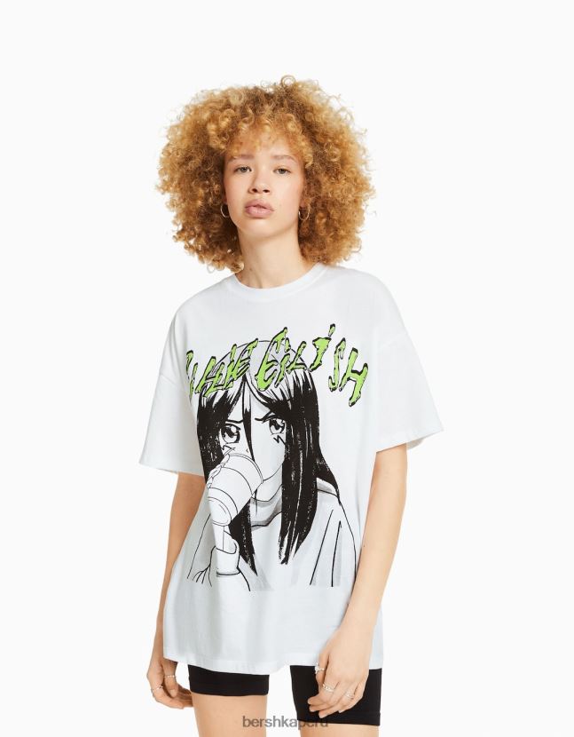 blanco Bershka unisexo camiseta de manga corta con estampado de billie eilish 806J6B3765