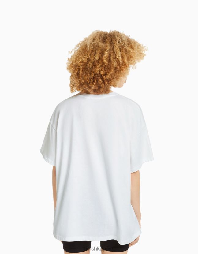 blanco Bershka unisexo camiseta de manga corta con estampado de billie eilish 806J6B3765