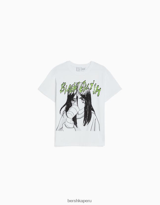 blanco Bershka unisexo camiseta de manga corta con estampado de billie eilish 806J6B3765