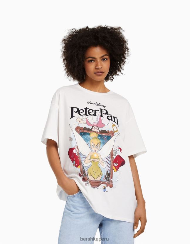 blanco Bershka unisexo camiseta de manga corta con estampado de peter pan 806J6B3830
