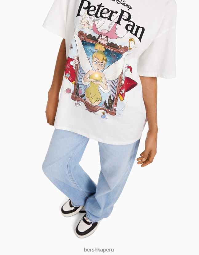 blanco Bershka unisexo camiseta de manga corta con estampado de peter pan 806J6B3830