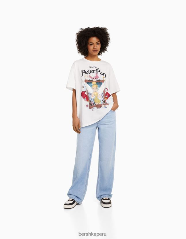 blanco Bershka unisexo camiseta de manga corta con estampado de peter pan 806J6B3830
