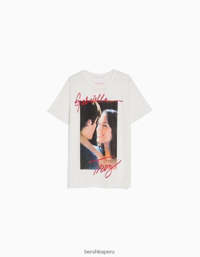 blanco Bershka unisexo camiseta de manga corta con estampado musical de secundaria 806J6B3764