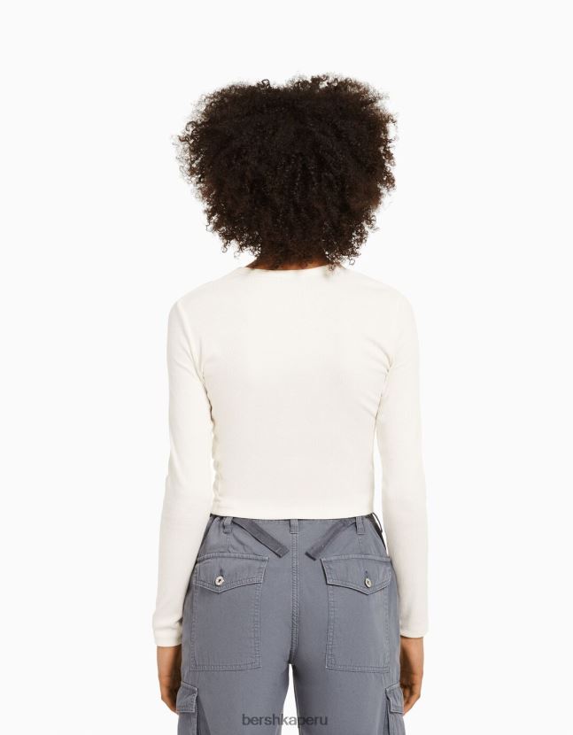 blanco Bershka unisexo camiseta de manga larga de canalé 806J6B3803