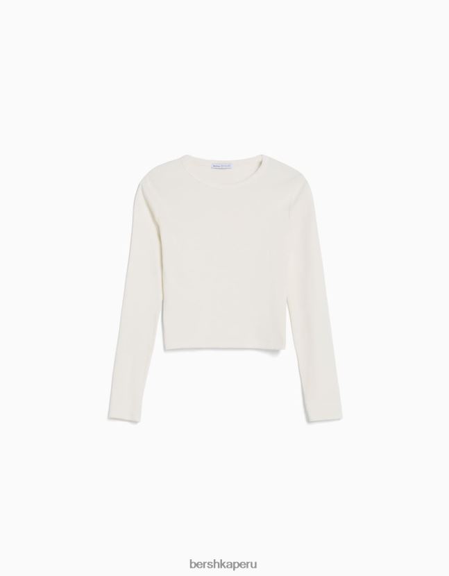 blanco Bershka unisexo camiseta de manga larga de canalé 806J6B3803