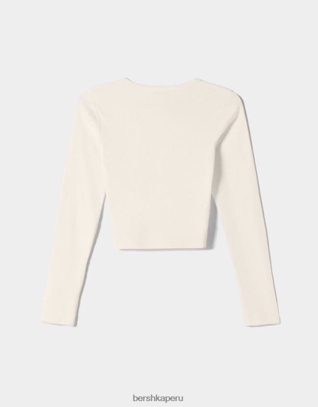 blanco Bershka unisexo camiseta de manga larga de canalé 806J6B3803
