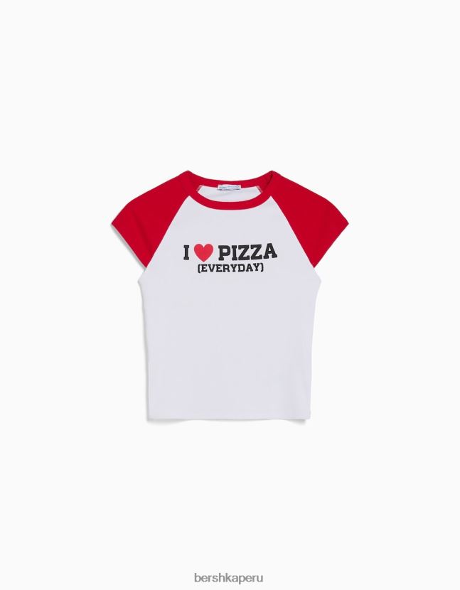 blanco Bershka unisexo camiseta estampada con mangas raglán cortas 806J6B3710