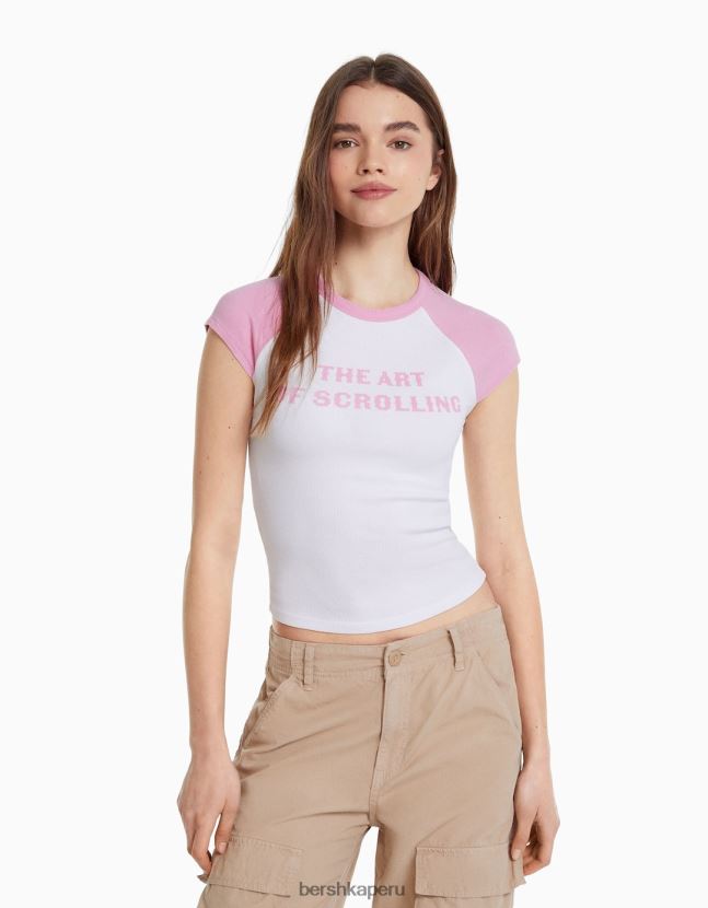 blanco Bershka unisexo camiseta estampada con mangas raglán cortas 806J6B3711