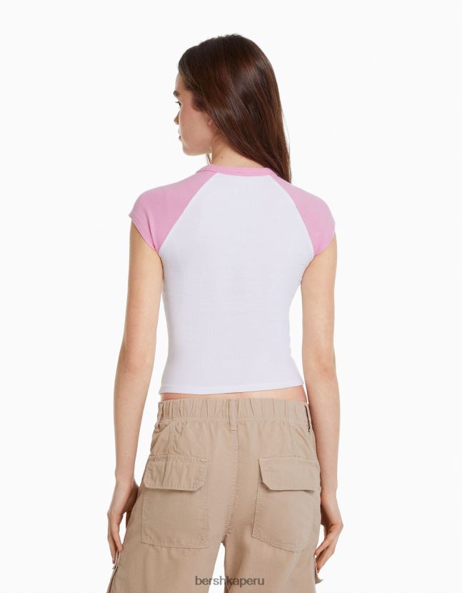 blanco Bershka unisexo camiseta estampada con mangas raglán cortas 806J6B3711