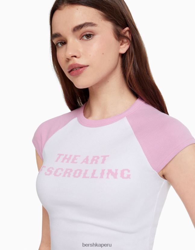 blanco Bershka unisexo camiseta estampada con mangas raglán cortas 806J6B3711