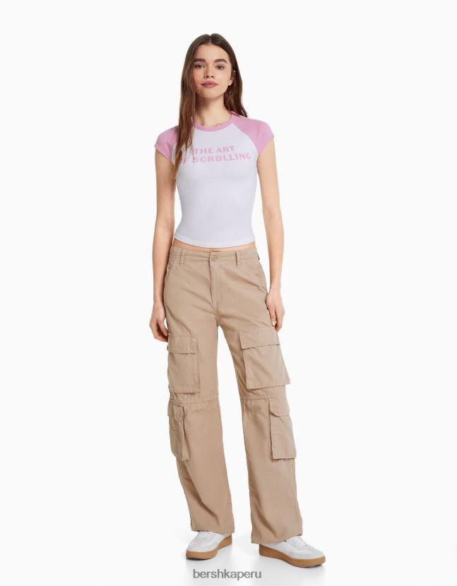 blanco Bershka unisexo camiseta estampada con mangas raglán cortas 806J6B3711