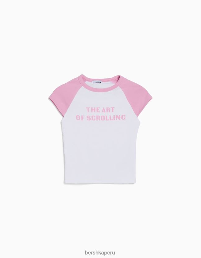 blanco Bershka unisexo camiseta estampada con mangas raglán cortas 806J6B3711