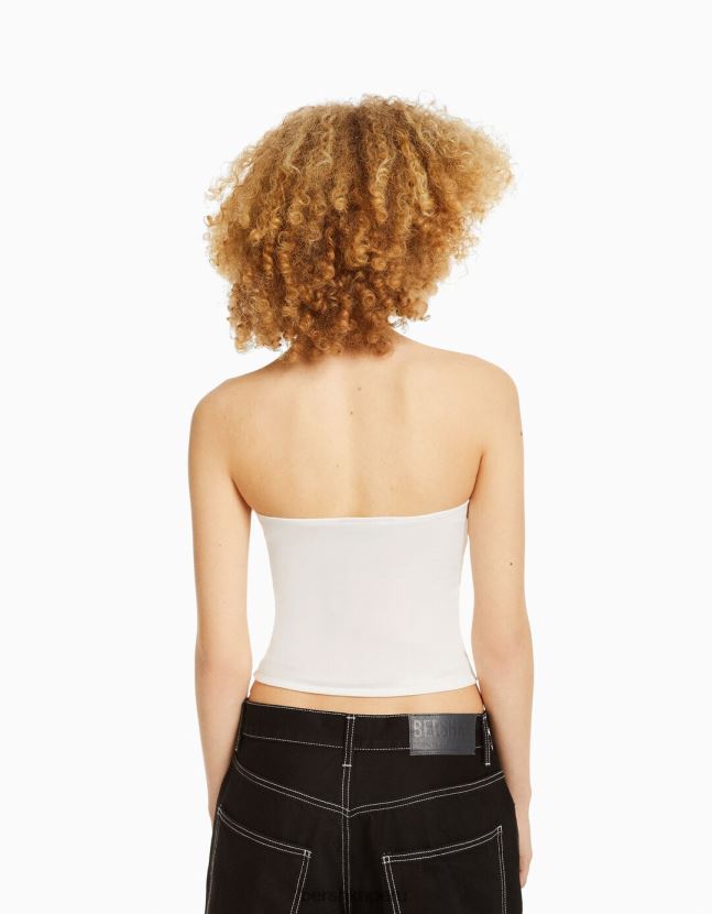 blanco Bershka unisexo top bandeau con estampado metálico 806J6B3696