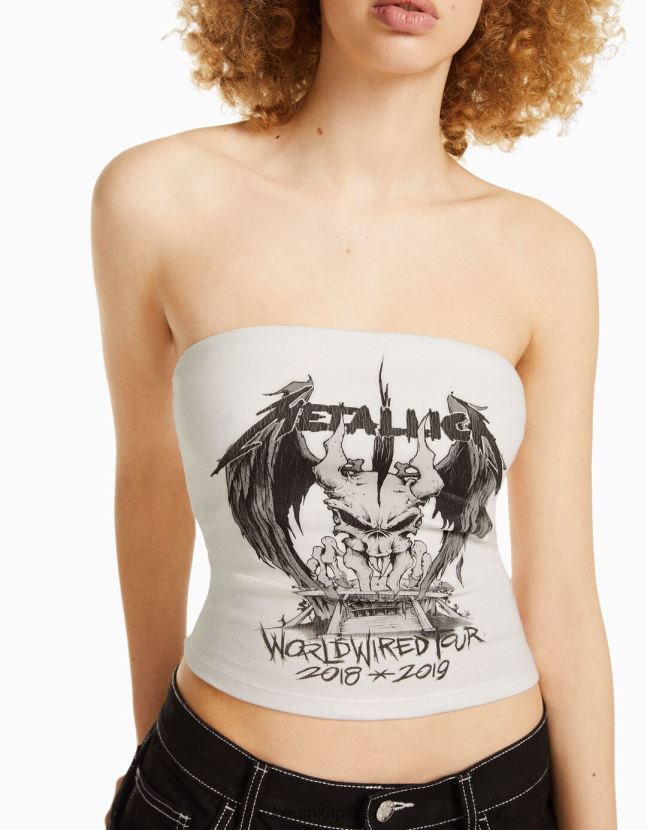 blanco Bershka unisexo top bandeau con estampado metálico 806J6B3696