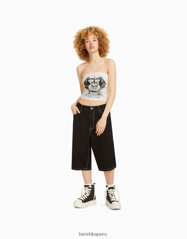 blanco Bershka unisexo top bandeau con estampado metálico 806J6B3696