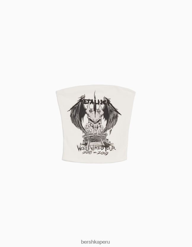 blanco Bershka unisexo top bandeau con estampado metálico 806J6B3696
