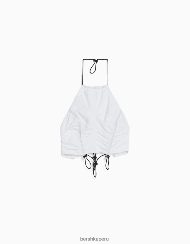 blanco Bershka unisexo top corto de nailon con cuello halter y topes 806J6B3783