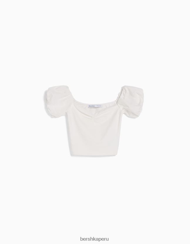 blanco Bershka unisexo top de popelina de algodón de manga corta 806J6B3800