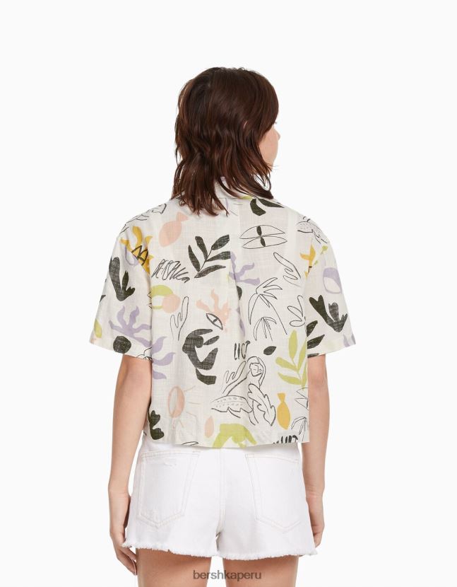 blanco negro Bershka unisexo camisa rústica manga corta texturizada 806J6B3795
