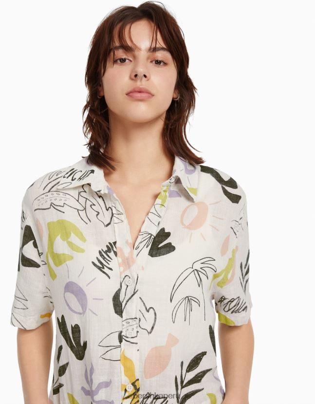blanco negro Bershka unisexo camisa rústica manga corta texturizada 806J6B3795