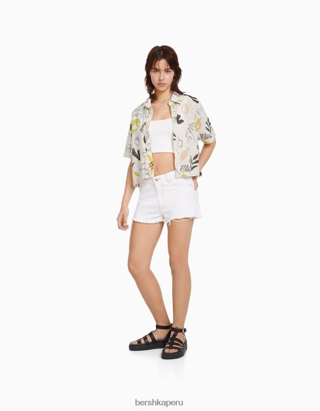 blanco negro Bershka unisexo camisa rústica manga corta texturizada 806J6B3795