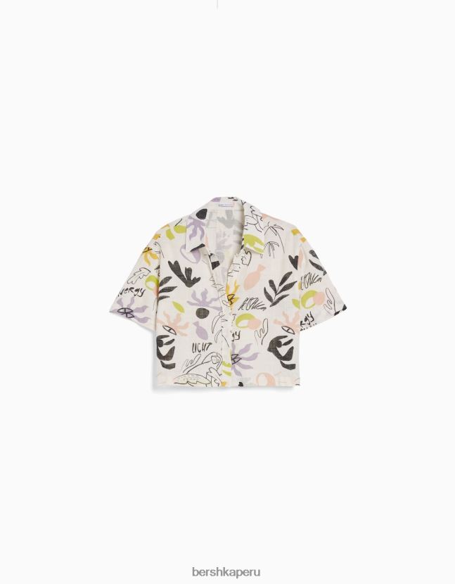 blanco negro Bershka unisexo camisa rústica manga corta texturizada 806J6B3795
