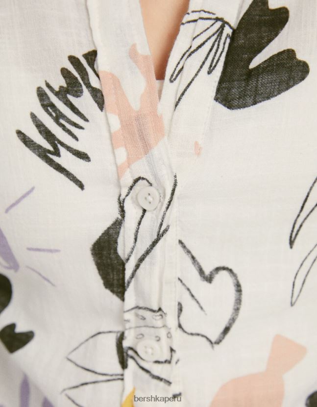 blanco negro Bershka unisexo camisa rústica manga corta texturizada 806J6B3795