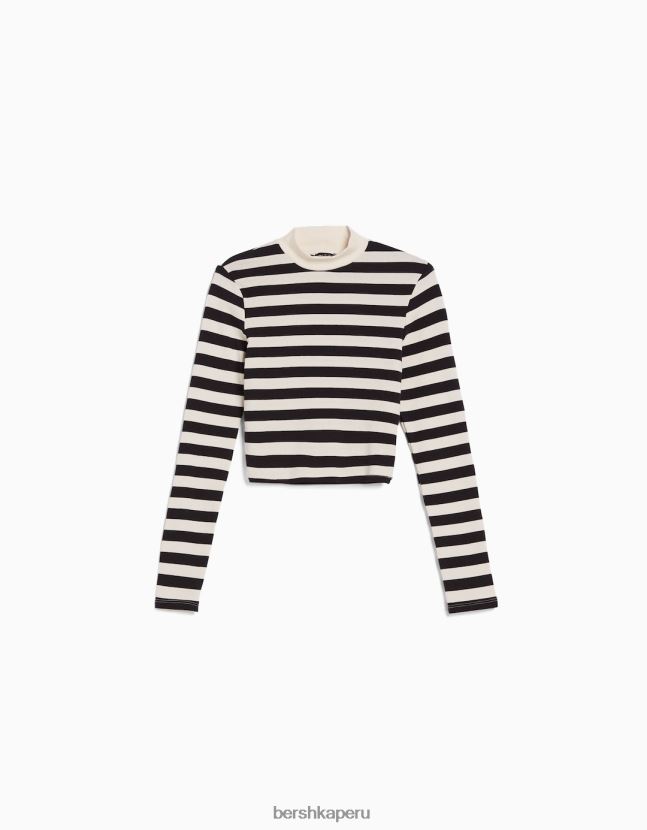 blanco negro Bershka unisexo camiseta de manga larga con cuello alto 806J6B3820