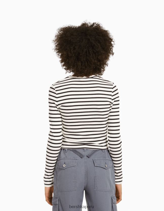 blanco negro Bershka unisexo camiseta de manga larga de canalé 806J6B3804