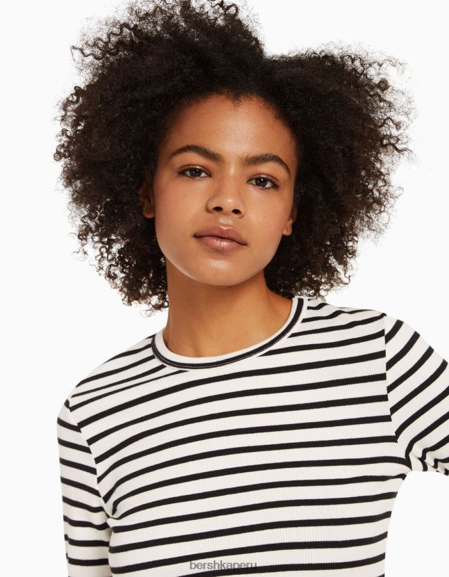 blanco negro Bershka unisexo camiseta de manga larga de canalé 806J6B3804