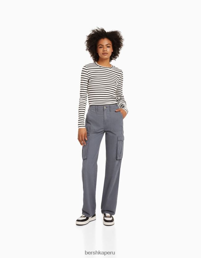blanco negro Bershka unisexo camiseta de manga larga de canalé 806J6B3804
