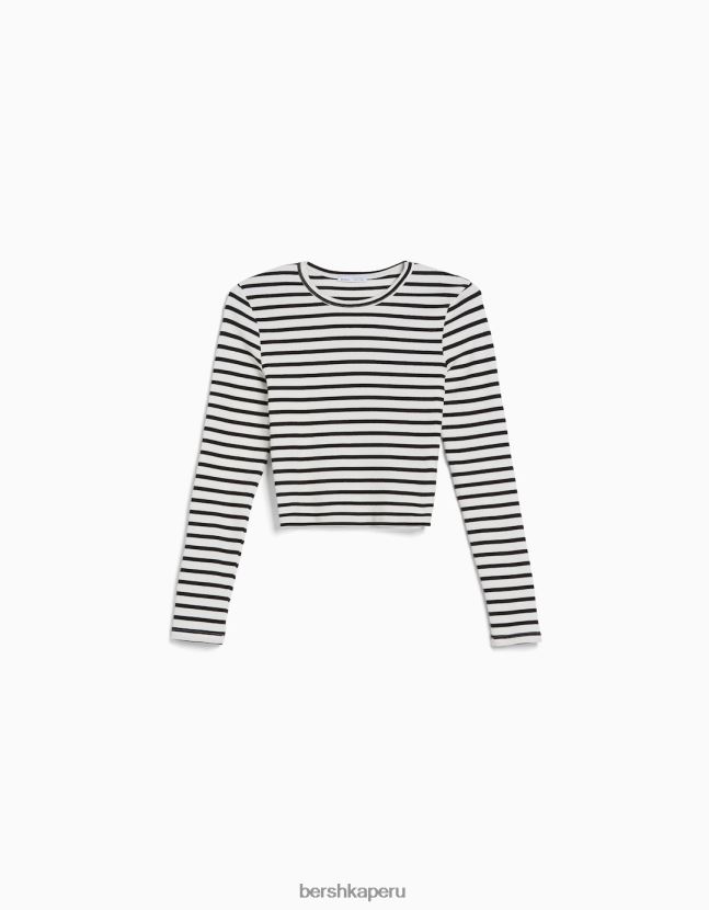 blanco negro Bershka unisexo camiseta de manga larga de canalé 806J6B3804