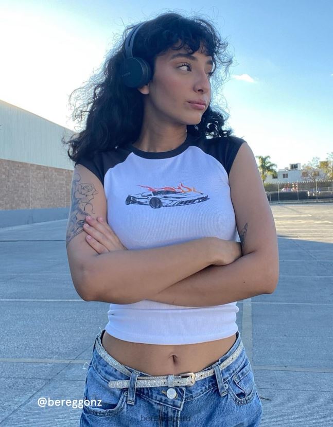 blanco negro Bershka unisexo camiseta estampada con mangas raglán cortas 806J6B3712