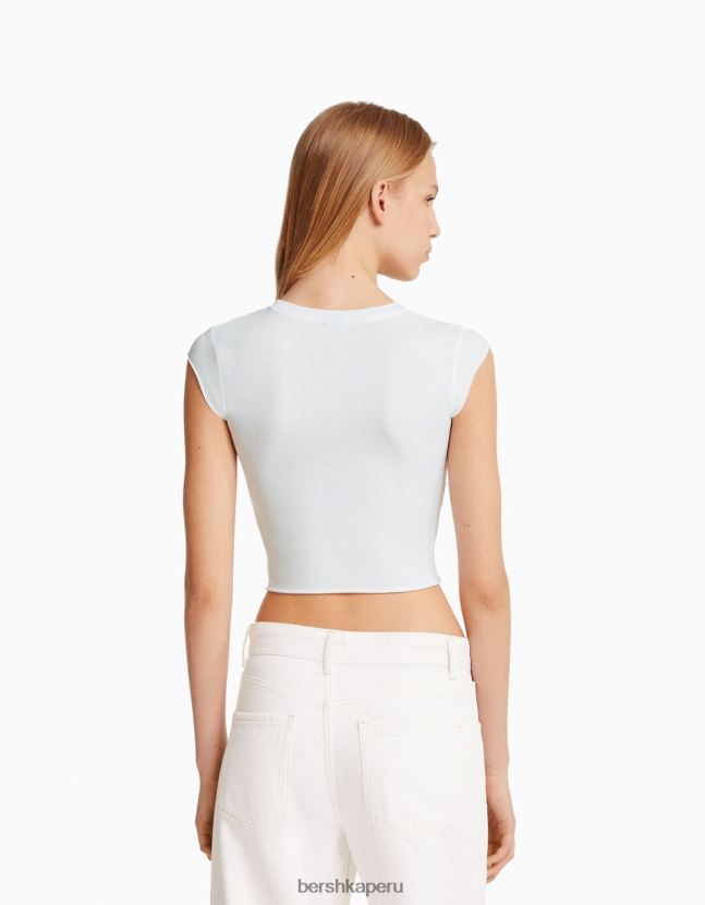 blanquecino Bershka unisexo camiseta cropped de manga corta con estampado 806J6B3738