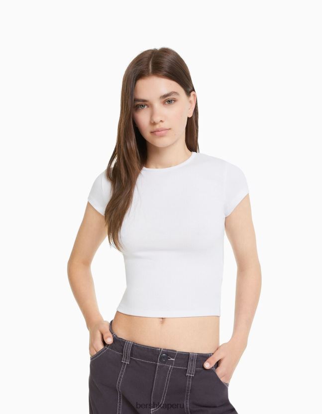 blanquecino Bershka unisexo camiseta de canalé manga corta 806J6B3717